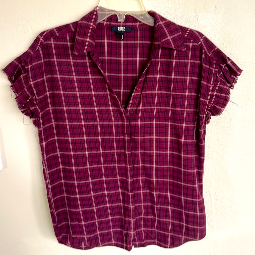 Nwot Paige Red Plaid Button Down Top W/Ruffled Sleeves, Size Xs